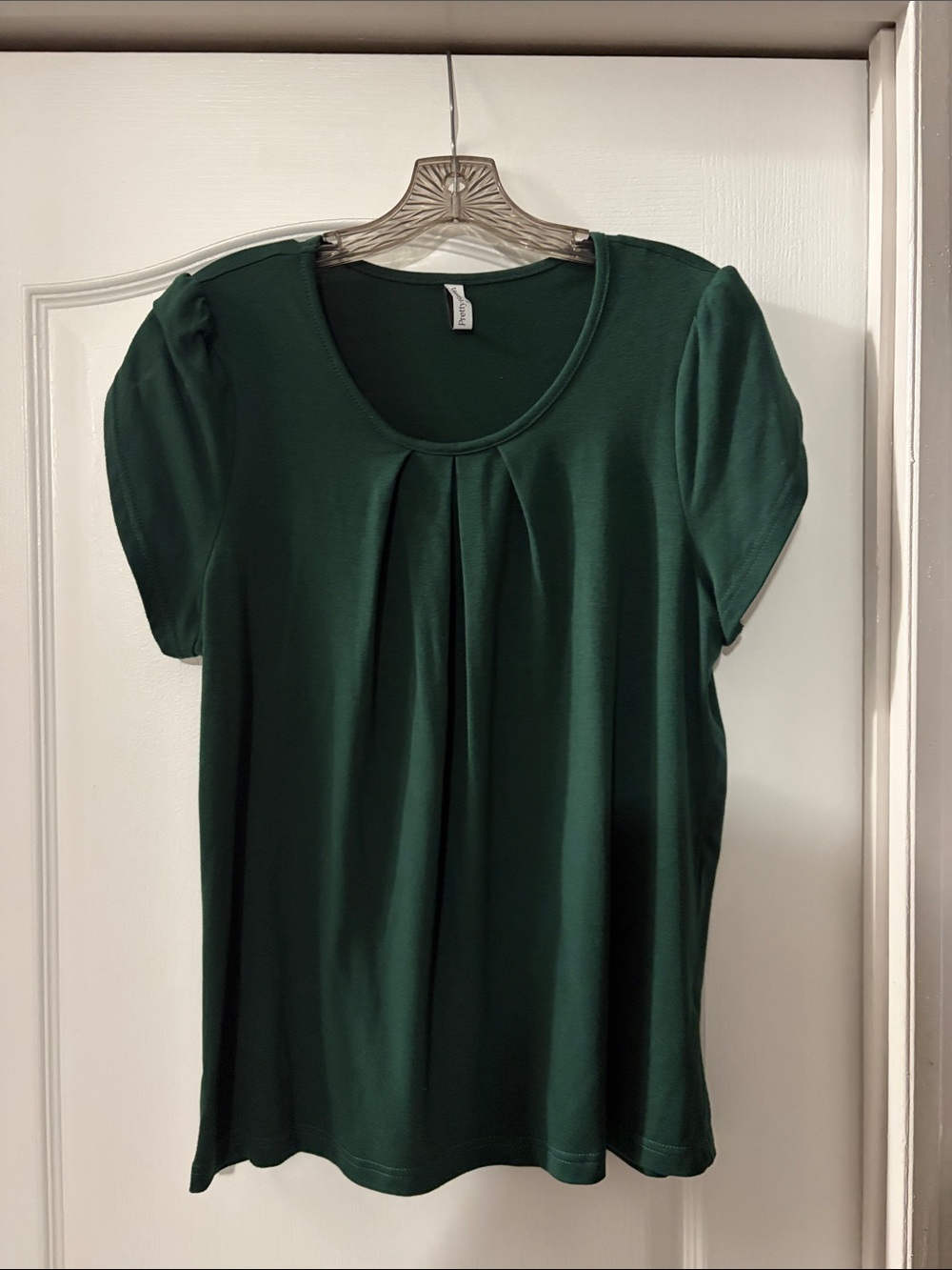 Women's Forest Green Short Sleeve Pleat Front Top